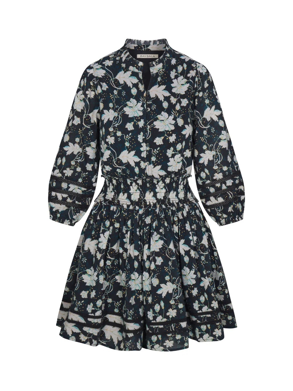 Bayala Black Floral Smocked-Waist Mini Dress